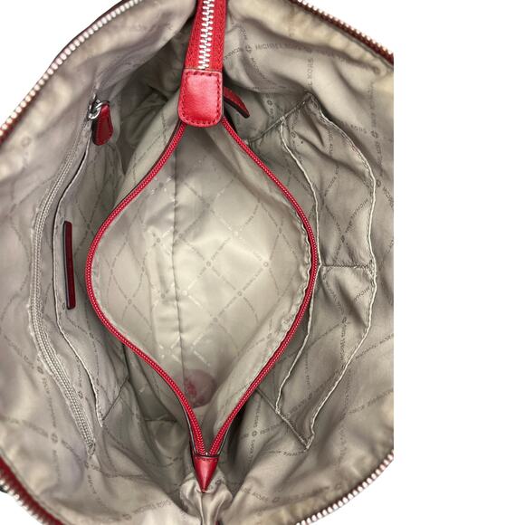 Michael Kors Sadie Large Cherry Red Leather Satchel Bag Silver Chain Hardware - Picture 10 of 16